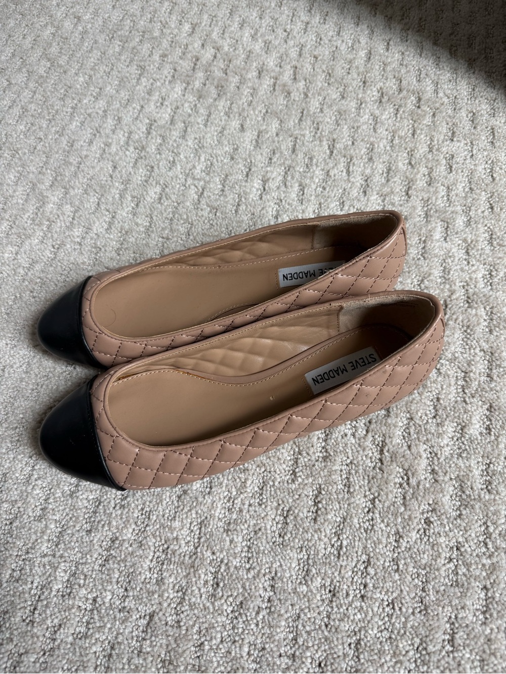 Steve Madden Quilted Two-Tone Ballet Flats - Nude with Black Cap Toe